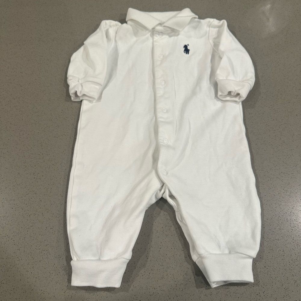 Ralph Lauren polo white  long sleeve onesie. Size 3 Month
